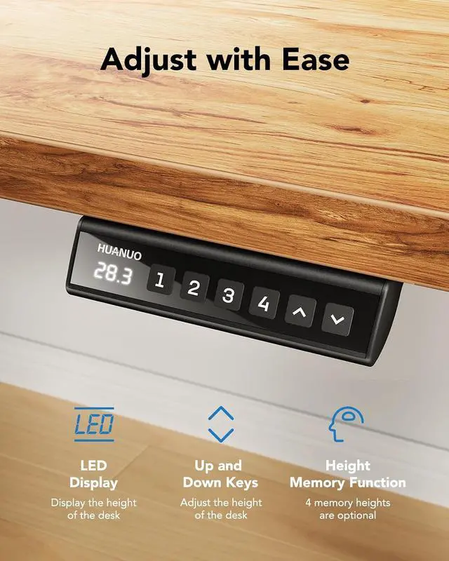 Alt view image 7 of 7 - Electric Standing Desk, Whole Piece Desktop, Adjustable Height Computer Desk, 4 Height Memory Settings, Sit Stand Up Desk for Home Office, 60" x 24", Light Vintage
