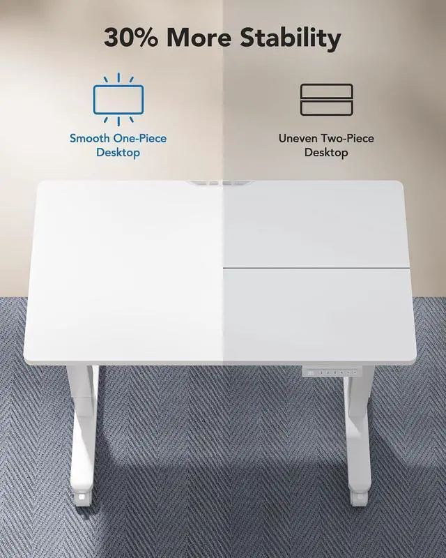 Alt view image 5 of 7 - Electric Small Standing Desk, Whole Piece Desktop, Adjustable Height Computer Desk, 4 Height Memory Settings, Sit Stand Up Desk for Home Office, 35" x 20", White