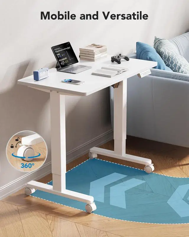Alt view image 7 of 7 - Electric Small Standing Desk, Whole Piece Desktop, Adjustable Height Computer Desk, 4 Height Memory Settings, Sit Stand Up Desk for Home Office, 35" x 20", White