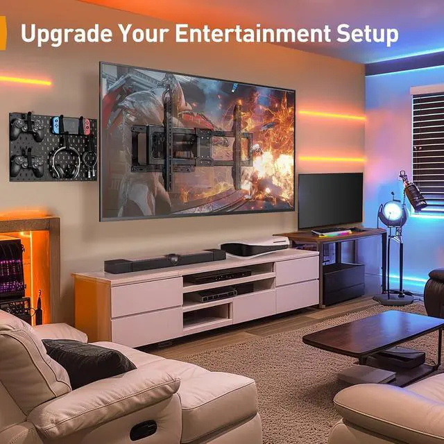 Alt view image 4 of 7 - Full Motion TV Mount with Metal Pegboard for Most 42-84 inch Flat or Curved TVs up to 132 lbs, TV Wall Mount with Swivel & Tool-Free Tilt, Max VESA 600x400mm, Fits 12/16 Wood Studs, PGLF17
