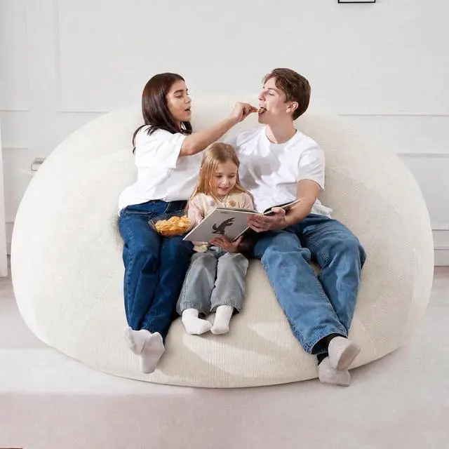 Alt view image 7 of 7 - 6FT Bean Bag Chair Teardrop Bean Bag Chairs for Adults beanbag with Memory Foam Filled with Dual-Tone Unique Combination Corduroy & Luxury Distressed Velvet Washable Cover,Velvet White
