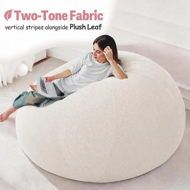 Alt view image 5 of 7 - 6FT Bean Bag Chair Teardrop Bean Bag Chairs for Adults beanbag with Memory Foam Filled with Dual-Tone Unique Combination Corduroy & Luxury Distressed Velvet Washable Cover,Velvet White