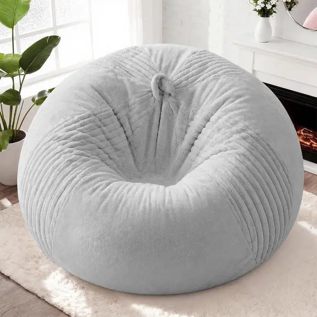 Alt view image 3 of 7 - 6FT Bean Bag Chairs Teardrop Bean Bag Chairs for Adults Beanbag Chair with Memory Foam Filled Soft Stripe Leaf alongside Plush Faux Fur Washable Cover for Dorm, Bedroom(Stripe LGY)