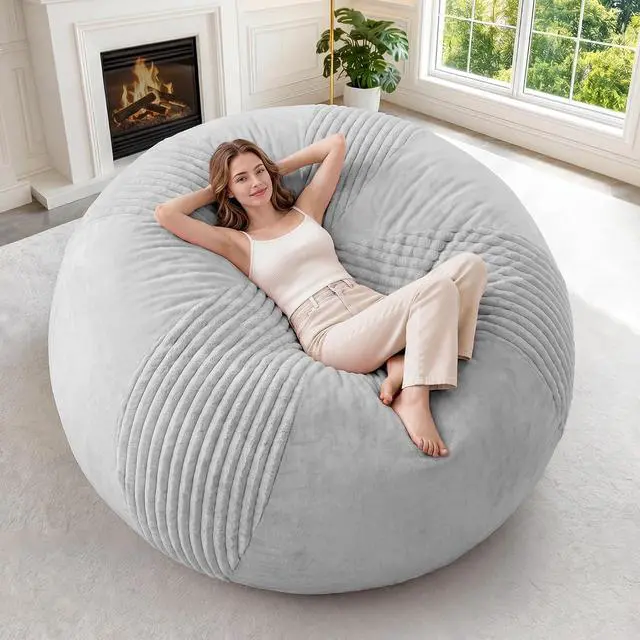 Main image of 6FT Bean Bag Chairs Teardrop Bean Bag Chairs for Adults Beanbag Chair with Memory Foam Filled Soft Stripe Leaf alongside Plush Faux Fur Washable Cover for Dorm, Bedroom(Stripe LGY)