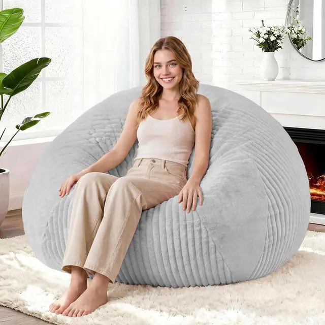 Main image of 5FT Bean Bag Chairs Teardrop Bean Bag Chairs for Adults Beanbag Chair with Memory Foam Filled Soft Plush Leaf alongside Stripe Faux Fur Washable Cover for Dorm, Bedroom(Plush LGY)