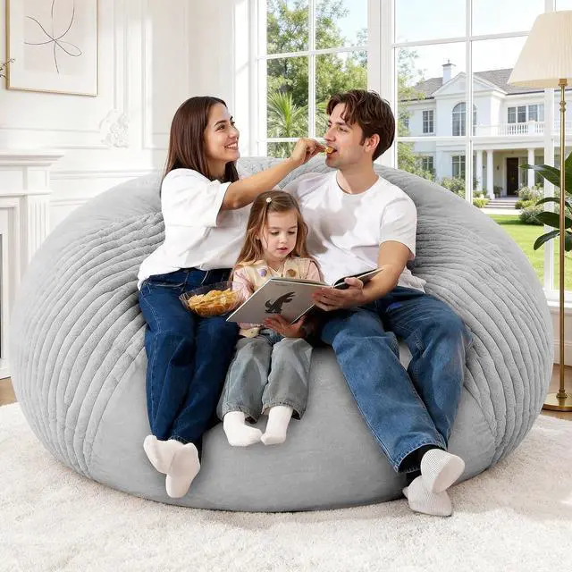 Alt view image 7 of 7 - 6FT Bean Bag Chairs Teardrop Bean Bag Chairs for Adults Beanbag Chair with Memory Foam Filled Soft Stripe Leaf alongside Plush Faux Fur Washable Cover for Dorm, Bedroom(Stripe LGY)