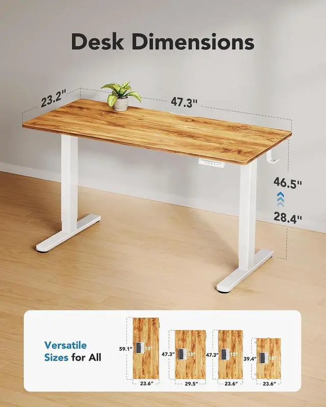 Alt view image 3 of 7 - Electric Standing Desk, Whole Piece Desktop, Adjustable Height Computer Desk, 4 Height Memory Settings, Sit Stand Up Desk for Home Office, 48" x 24", Light Vintage
