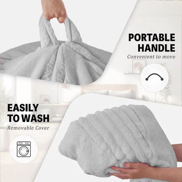Alt view image 6 of 7 - 5FT Bean Bag Chairs Teardrop Bean Bag Chairs for Adults Beanbag Chair with Memory Foam Filled Soft Plush Leaf alongside Stripe Faux Fur Washable Cover for Dorm, Bedroom(Plush LGY)