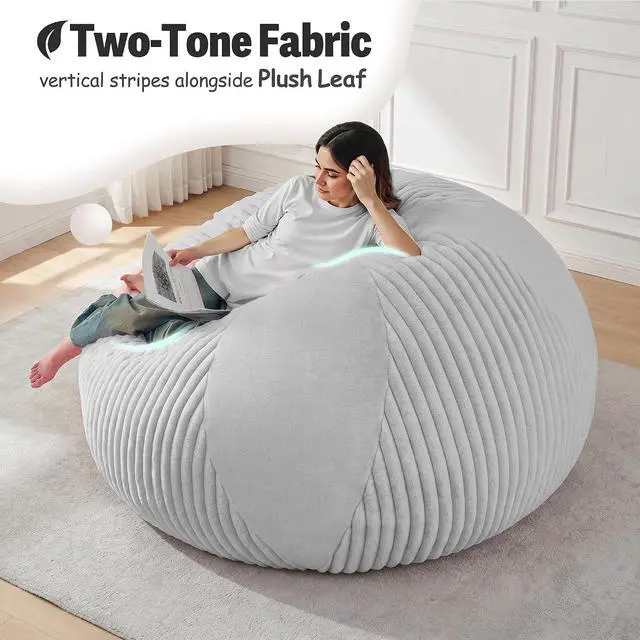 Alt view image 5 of 7 - 5FT Bean Bag Chairs Teardrop Bean Bag Chairs for Adults Beanbag Chair with Memory Foam Filled Soft Plush Leaf alongside Stripe Faux Fur Washable Cover for Dorm, Bedroom(Plush LGY)