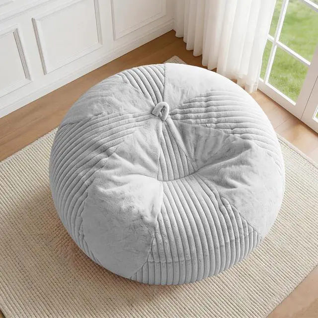 Alt view image 3 of 7 - 5FT Bean Bag Chairs Teardrop Bean Bag Chairs for Adults Beanbag Chair with Memory Foam Filled Soft Plush Leaf alongside Stripe Faux Fur Washable Cover for Dorm, Bedroom(Plush LGY)