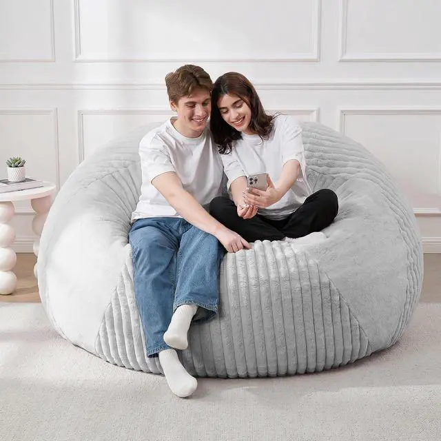 Alt view image 7 of 7 - 5FT Bean Bag Chairs Teardrop Bean Bag Chairs for Adults Beanbag Chair with Memory Foam Filled Soft Plush Leaf alongside Stripe Faux Fur Washable Cover for Dorm, Bedroom(Plush LGY)