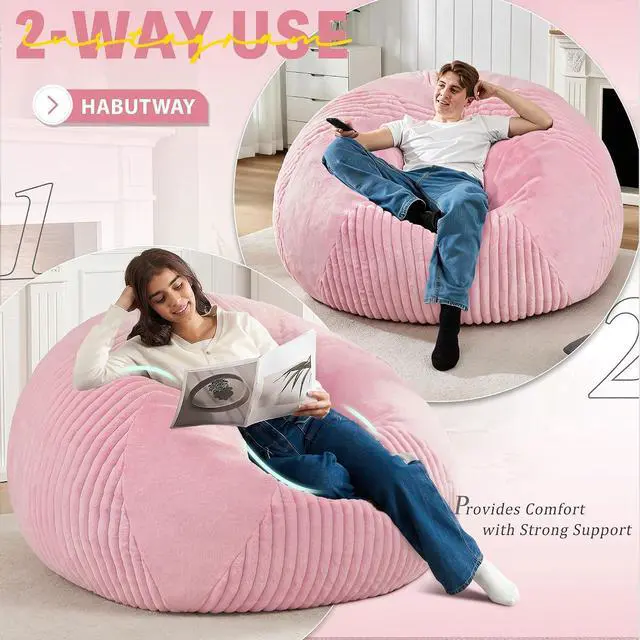 Alt view image 4 of 7 - 5FT Bean Bag Chairs Teardrop Bean Bag Chairs for Adults Beanbag Chair with Memory Foam Filled Soft Plush Leaf alongside Stripe Faux Fur Washable Cover for Dorm, Bedroom(Plush PK)