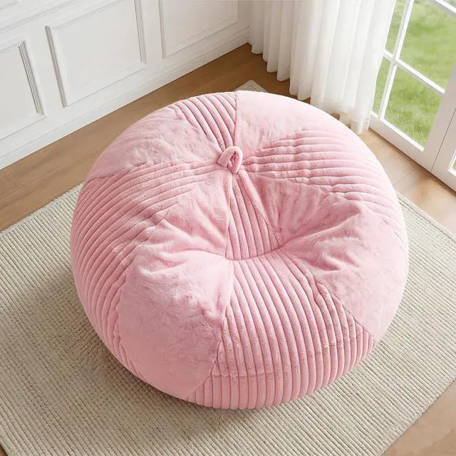 Alt view image 3 of 7 - 5FT Bean Bag Chairs Teardrop Bean Bag Chairs for Adults Beanbag Chair with Memory Foam Filled Soft Plush Leaf alongside Stripe Faux Fur Washable Cover for Dorm, Bedroom(Plush PK)