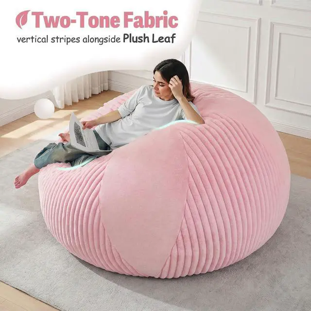 Alt view image 5 of 7 - 5FT Bean Bag Chairs Teardrop Bean Bag Chairs for Adults Beanbag Chair with Memory Foam Filled Soft Plush Leaf alongside Stripe Faux Fur Washable Cover for Dorm, Bedroom(Plush PK)