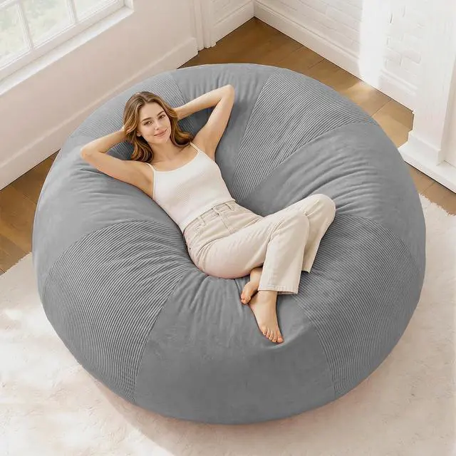 Main image of 6FT Bean Bag Chair Teardrop Bean Bag Chairs for Adults beanbag with Memory Foam Filled with Dual-Tone Unique Combination Corduroy & Luxury Distressed Velvet Washable Cover,Corduroy Light Grey