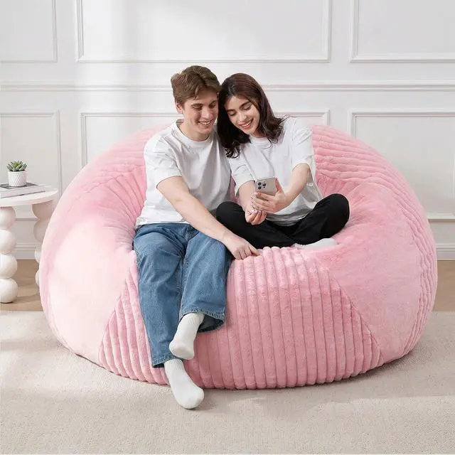 Alt view image 7 of 7 - 5FT Bean Bag Chairs Teardrop Bean Bag Chairs for Adults Beanbag Chair with Memory Foam Filled Soft Plush Leaf alongside Stripe Faux Fur Washable Cover for Dorm, Bedroom(Plush PK)