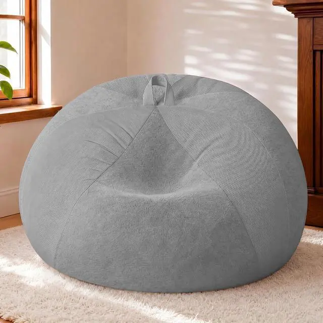 Alt view image 3 of 7 - 6FT Bean Bag Chair Teardrop Bean Bag Chairs for Adults beanbag with Memory Foam Filled with Dual-Tone Unique Combination Corduroy & Luxury Distressed Velvet Washable Cover,Corduroy Light Grey