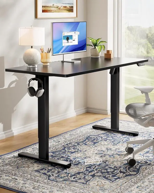 Alt view image 2 of 7 - Electric Standing Desk, Whole Piece Desktop, Adjustable Height Computer Desk, 4 Height Memory Settings, Sit Stand Up Desk for Home Office, 48" x 30", Black