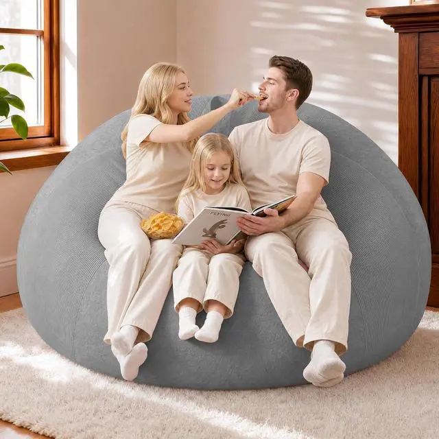 Alt view image 7 of 7 - 6FT Bean Bag Chair Teardrop Bean Bag Chairs for Adults beanbag with Memory Foam Filled with Dual-Tone Unique Combination Corduroy & Luxury Distressed Velvet Washable Cover,Corduroy Light Grey