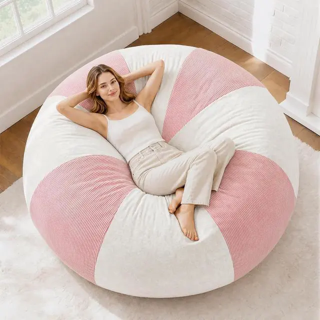 Main image of 6FT Bean Bag Chair Teardrop Bean Bag Chairs for Adults beanbag with Memory Foam Filled, Dual-Tone Unique Combination Corduroy & Luxury Distressed Velvet Washable Cover,Corduroy Pink & White