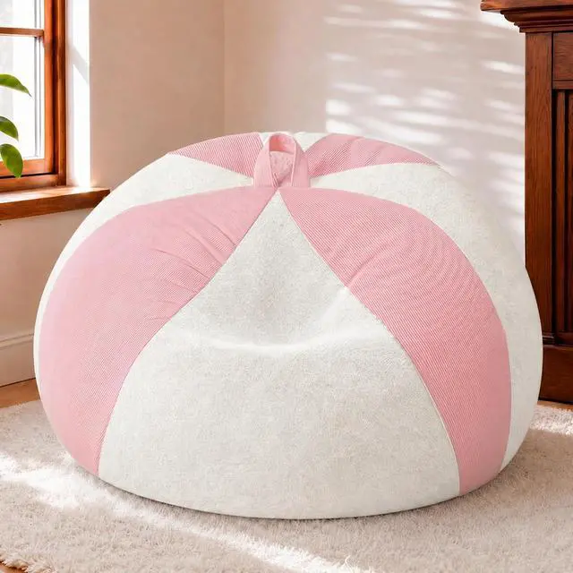 Alt view image 3 of 7 - 6FT Bean Bag Chair Teardrop Bean Bag Chairs for Adults beanbag with Memory Foam Filled, Dual-Tone Unique Combination Corduroy & Luxury Distressed Velvet Washable Cover,Corduroy Pink & White