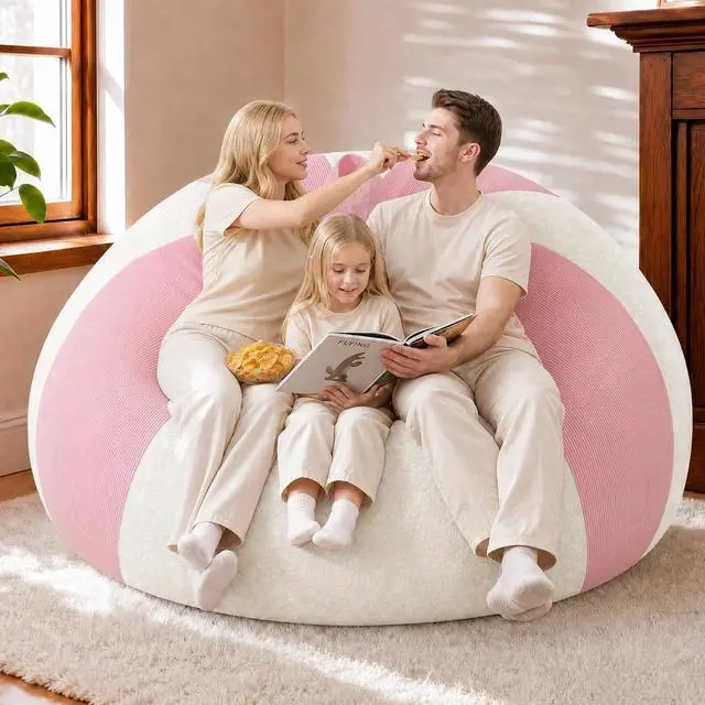 Alt view image 7 of 7 - 6FT Bean Bag Chair Teardrop Bean Bag Chairs for Adults beanbag with Memory Foam Filled, Dual-Tone Unique Combination Corduroy & Luxury Distressed Velvet Washable Cover,Corduroy Pink & White