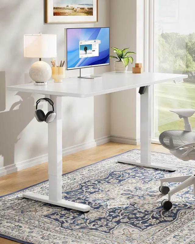 Alt view image 2 of 7 - Electric Standing Desk, Whole Piece Desktop, Adjustable Height Computer Desk, 4 Height Memory Settings, Sit Stand Up Desk for Home Office, 40" x 24", White
