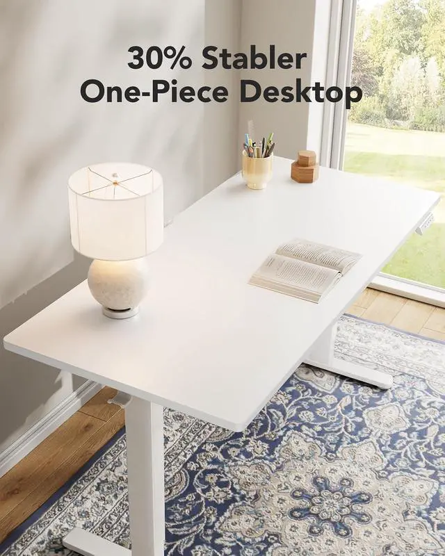 Alt view image 4 of 7 - Electric Standing Desk, Whole Piece Desktop, Adjustable Height Computer Desk, 4 Height Memory Settings, Sit Stand Up Desk for Home Office, 40" x 24", White