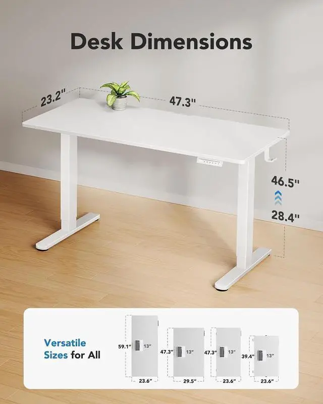 Alt view image 3 of 7 - Electric Standing Desk, Whole Piece Desktop, Adjustable Height Computer Desk, 4 Height Memory Settings, Sit Stand Up Desk for Home Office, 48" x 24", White