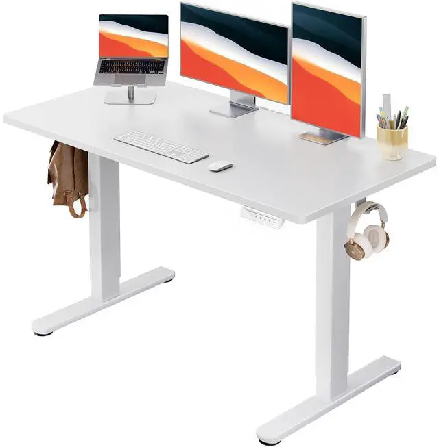 Main image of Electric Standing Desk, Whole Piece Desktop, Adjustable Height Computer Desk, 4 Height Memory Settings, Sit Stand Up Desk for Home Office, 48" x 24", White