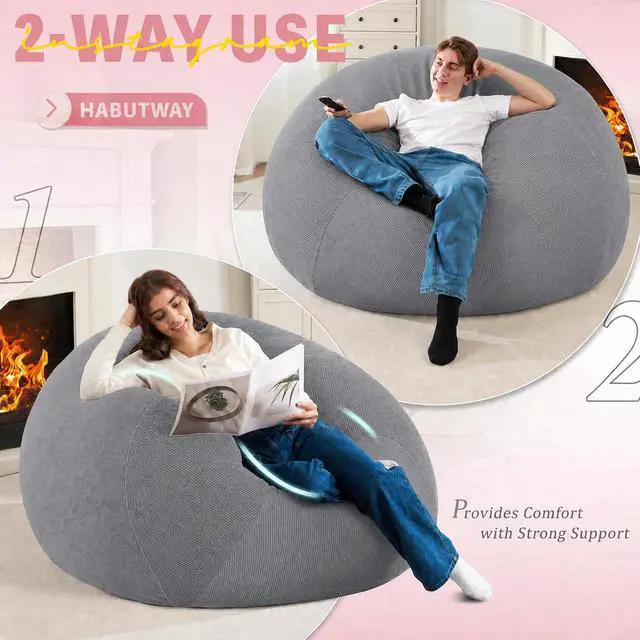 Alt view image 4 of 7 - 5FT Bean Bag Chair Teardrop Bean Bag Chairs for Adults beanbag with Memory Foam Filled with Dual-Tone Unique Combination Corduroy & Luxury Distressed Velvet Washable Cover,Velvet Dark Grey