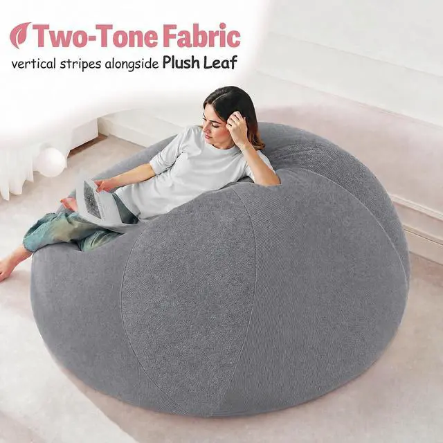 Alt view image 5 of 7 - 5FT Bean Bag Chair Teardrop Bean Bag Chairs for Adults beanbag with Memory Foam Filled with Dual-Tone Unique Combination Corduroy & Luxury Distressed Velvet Washable Cover,Velvet Dark Grey