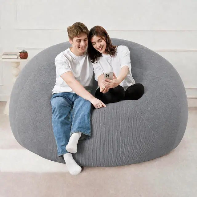 Alt view image 7 of 7 - 5FT Bean Bag Chair Teardrop Bean Bag Chairs for Adults beanbag with Memory Foam Filled with Dual-Tone Unique Combination Corduroy & Luxury Distressed Velvet Washable Cover,Velvet Dark Grey