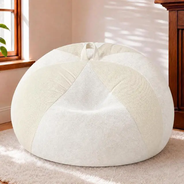 Alt view image 3 of 7 - 6FT Bean Bag Chair Teardrop Bean Bag Chairs for Adults beanbag with Memory Foam Filled with Dual-Tone Unique Combination Corduroy & Luxury Distressed Velvet Washable Cover,Corduroy White