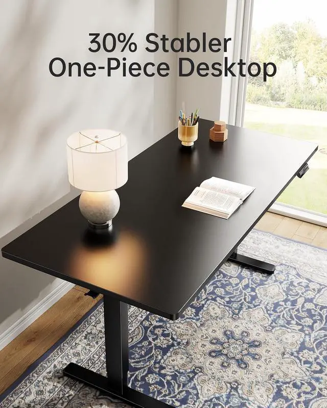 Alt view image 4 of 7 - Electric Standing Desk, Whole Piece Desktop, Adjustable Height Computer Desk, 4 Height Memory Settings, Sit Stand Up Desk for Home Office, 55" x 27", Black