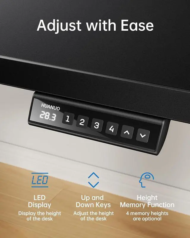 Alt view image 7 of 7 - Electric Standing Desk, Whole Piece Desktop, Adjustable Height Computer Desk, 4 Height Memory Settings, Sit Stand Up Desk for Home Office, 55" x 27", Black
