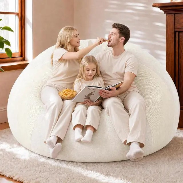 Alt view image 7 of 7 - 6FT Bean Bag Chair Teardrop Bean Bag Chairs for Adults beanbag with Memory Foam Filled with Dual-Tone Unique Combination Corduroy & Luxury Distressed Velvet Washable Cover,Corduroy White