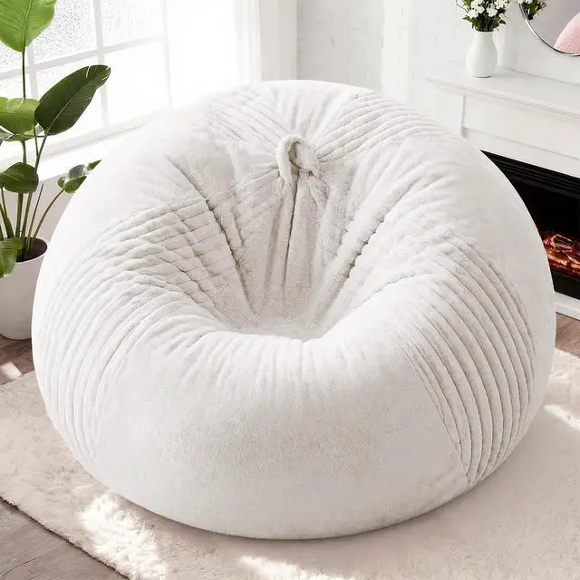 Alt view image 3 of 7 - 6FT Bean Bag Chairs Teardrop Bean Bag Chairs for Adults Beanbag Chair with Memory Foam Filled Soft Stripe Leaf alongside Plush Faux Fur Washable Cover for Dorm, Bedroom(Stripe WH)