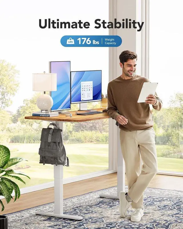Alt view image 5 of 7 - Electric Standing Desk, Whole Piece Desktop, Adjustable Height Computer Desk, 4 Height Memory Settings, Sit Stand Up Desk for Home Office, 48" x 30", Light Vintage