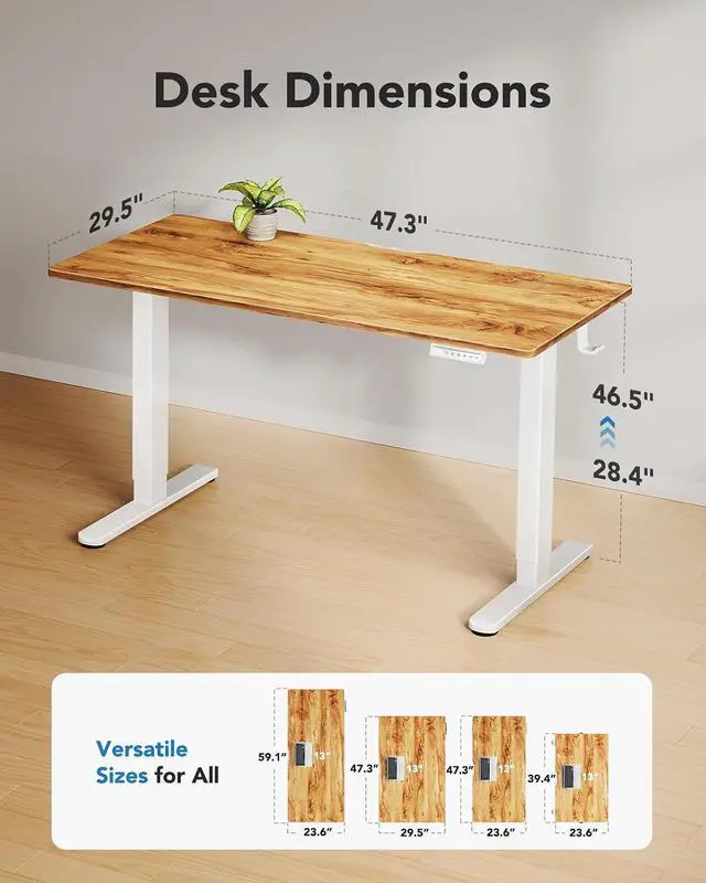 Alt view image 3 of 7 - Electric Standing Desk, Whole Piece Desktop, Adjustable Height Computer Desk, 4 Height Memory Settings, Sit Stand Up Desk for Home Office, 48" x 30", Light Vintage