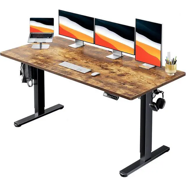 Main image of Electric Standing Desk, Whole Piece Desktop, Adjustable Height Computer Desk, 4 Height Memory Settings, Sit Stand Up Desk for Home Office, 60" x 24", Vintage
