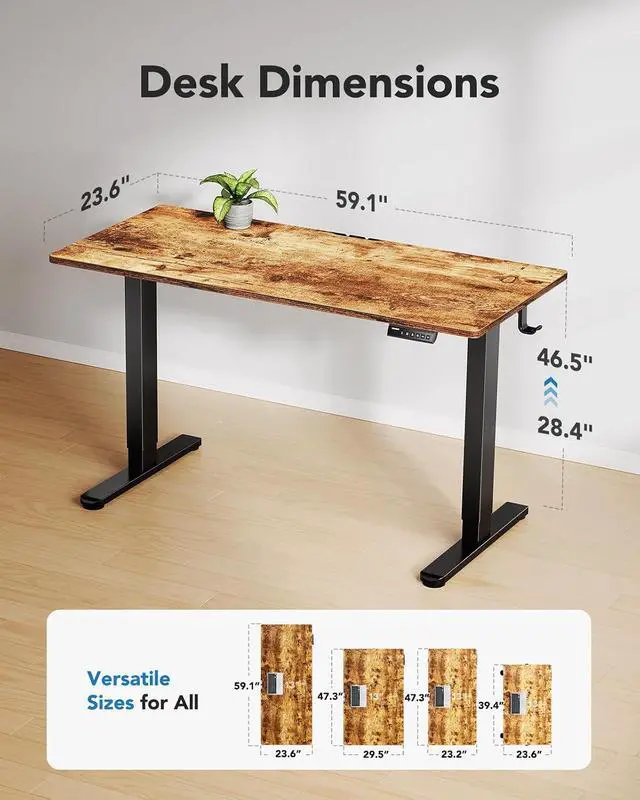 Alt view image 3 of 7 - Electric Standing Desk, Whole Piece Desktop, Adjustable Height Computer Desk, 4 Height Memory Settings, Sit Stand Up Desk for Home Office, 60" x 24", Vintage