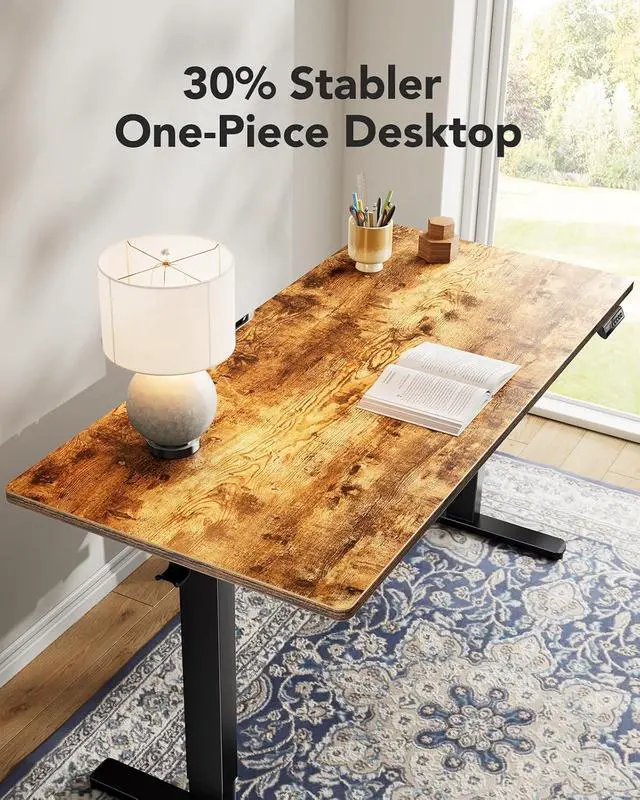 Alt view image 5 of 7 - Electric Standing Desk, Whole Piece Desktop, Adjustable Height Computer Desk, 4 Height Memory Settings, Sit Stand Up Desk for Home Office, 60" x 24", Vintage