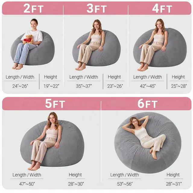Alt view image 2 of 7 - 5FT Bean Bag Chair Teardrop Bean Bag Chairs for Adults beanbag with Memory Foam Filled with Dual-Tone Unique Combination Corduroy & Luxury Distressed Velvet Washable Cover,Velvet Dark Grey