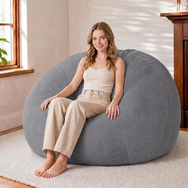 Main image of 4FT Bean Bag Chair Teardrop Bean Bag Chairs for Adults beanbag with Memory Foam Filled with Dual-Tone Unique Combination Corduroy & Luxury Distressed Velvet Washable Cover,Velvet Dark Grey