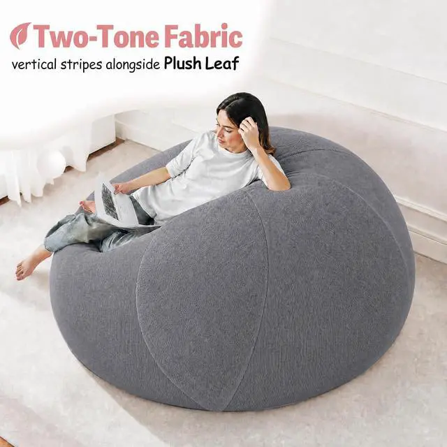 Alt view image 5 of 7 - 4FT Bean Bag Chair Teardrop Bean Bag Chairs for Adults beanbag with Memory Foam Filled with Dual-Tone Unique Combination Corduroy & Luxury Distressed Velvet Washable Cover,Velvet Dark Grey