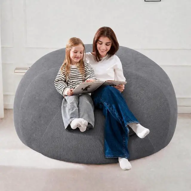 Alt view image 7 of 7 - 4FT Bean Bag Chair Teardrop Bean Bag Chairs for Adults beanbag with Memory Foam Filled with Dual-Tone Unique Combination Corduroy & Luxury Distressed Velvet Washable Cover,Velvet Dark Grey