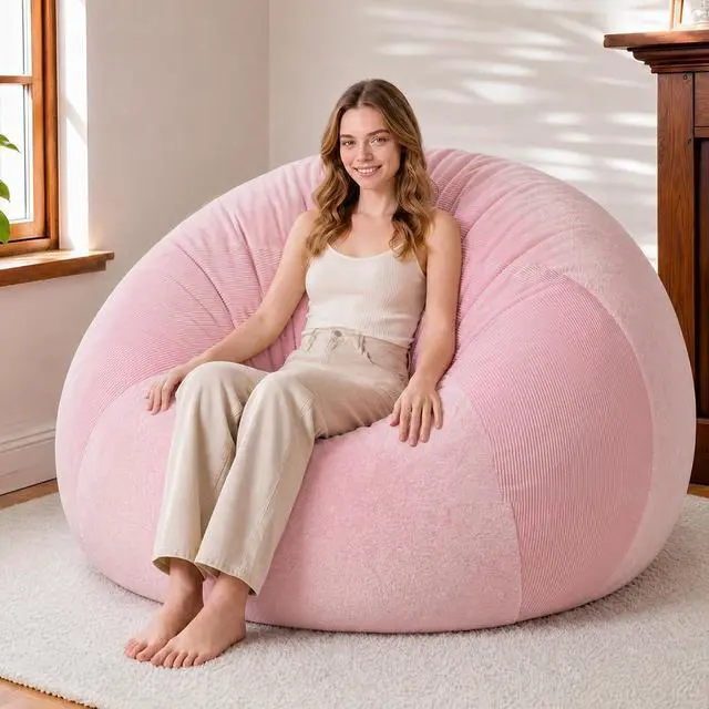 Main image of 5FT Bean Bag Chair Teardrop Bean Bag Chairs for Adults beanbag with Memory Foam Filled with Dual-Tone Unique Combination Corduroy & Luxury Distressed Velvet Washable Cover,Corduroy Pink