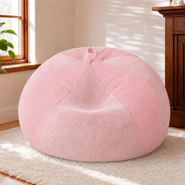 Alt view image 3 of 7 - 5FT Bean Bag Chair Teardrop Bean Bag Chairs for Adults beanbag with Memory Foam Filled with Dual-Tone Unique Combination Corduroy & Luxury Distressed Velvet Washable Cover,Corduroy Pink