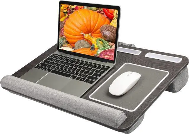 Main image of Lap Desk - Fits up to 17 inches Laptop Desk, Built in Mouse Pad & Wrist Pad for Notebook, Laptop, Tablet, Lap Stand with Tablet, Pen & Phone Holder, Black Woodgrain